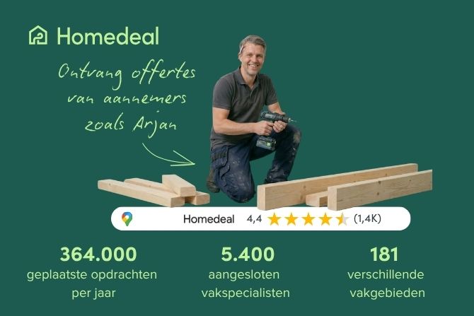 Homedeal ontvang offertes van aannemers 364000 geplaatste opdrachten per jaar - 5400 aangesloten vakspecialisten