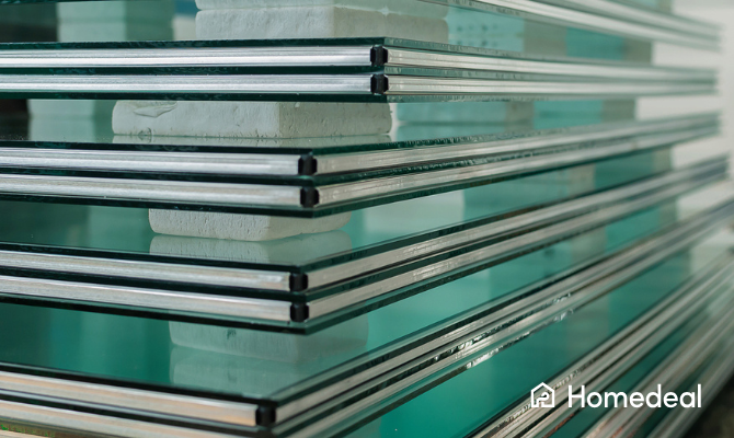 Stapel met gelaagde glasplaten