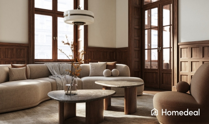 Houten kozijnen in een moderne woonkamer