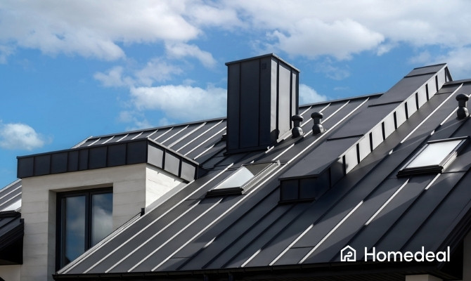 Modern woonhuis met een zinken dak voorzien van staande naden, dakramen en dakkapellen. Het duurzame metalen dak geeft de woning een strakke en moderne uitstraling.