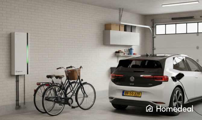 Thuisbatterij in een garage