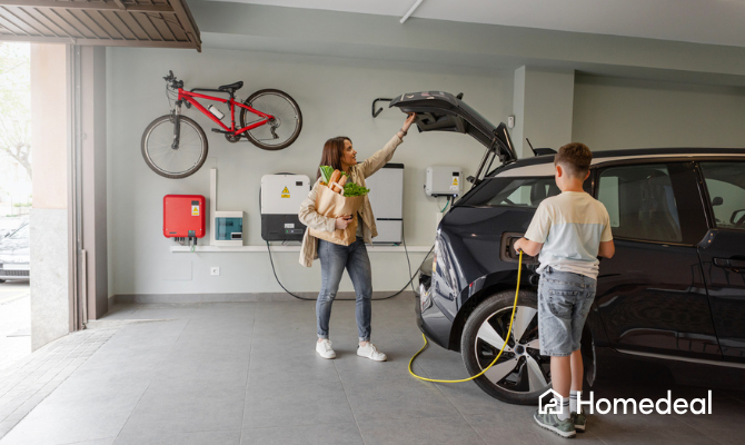 Thuisbatterij in een garage